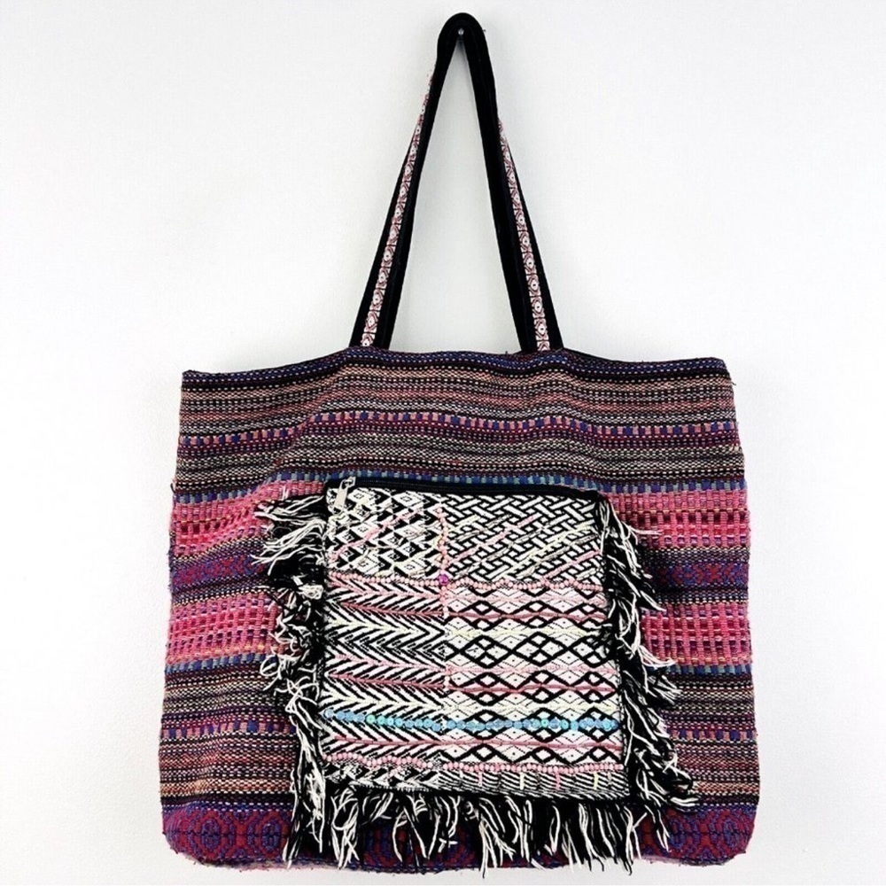 Gorgeous Black & Pink Colorful Canvas Fringe Boho
Earthy Hippie Tote Bag - Picture 2 of 9